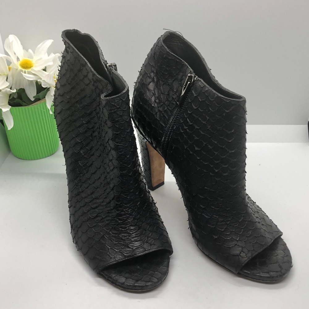 Vince Sierra Python Print Peep Toe Booties - image 1